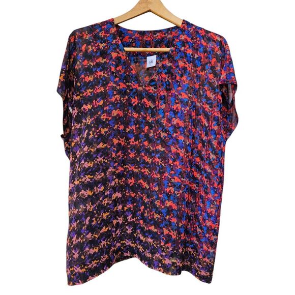 CAbi Women's Size Large Multicolor The Bonus Print Blouse Top Sheer Boxy - Picture 2 of 8